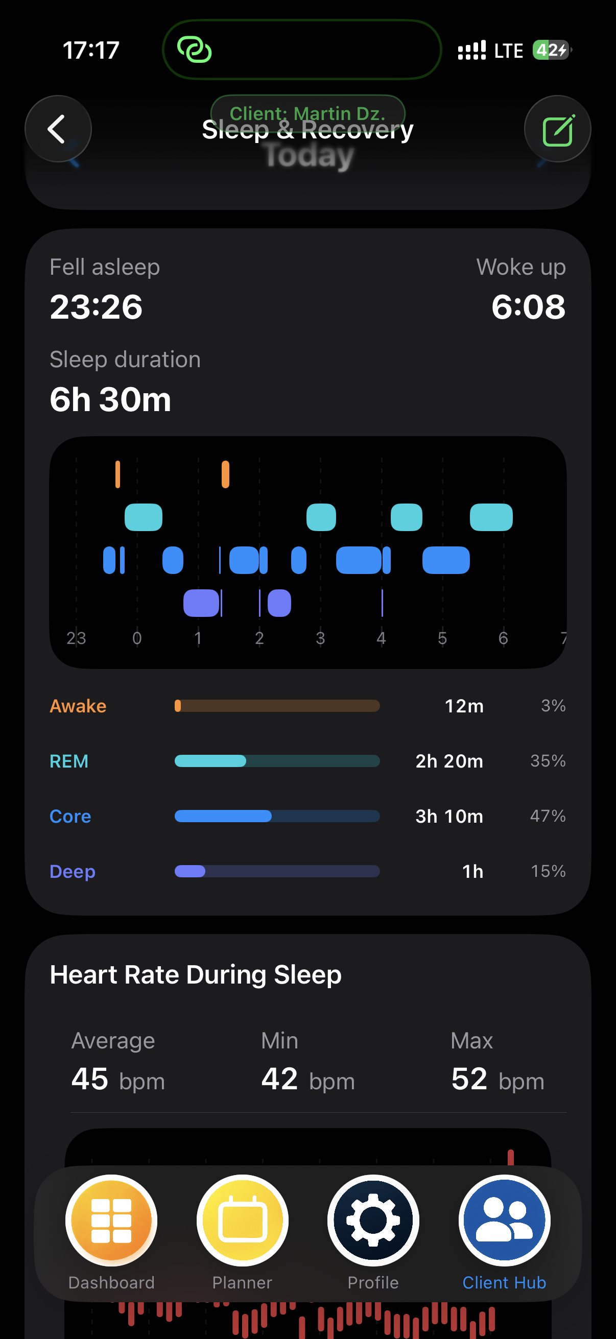 MEtrcs Client Hub showing athlete statistics and historical analysis inside the coach app