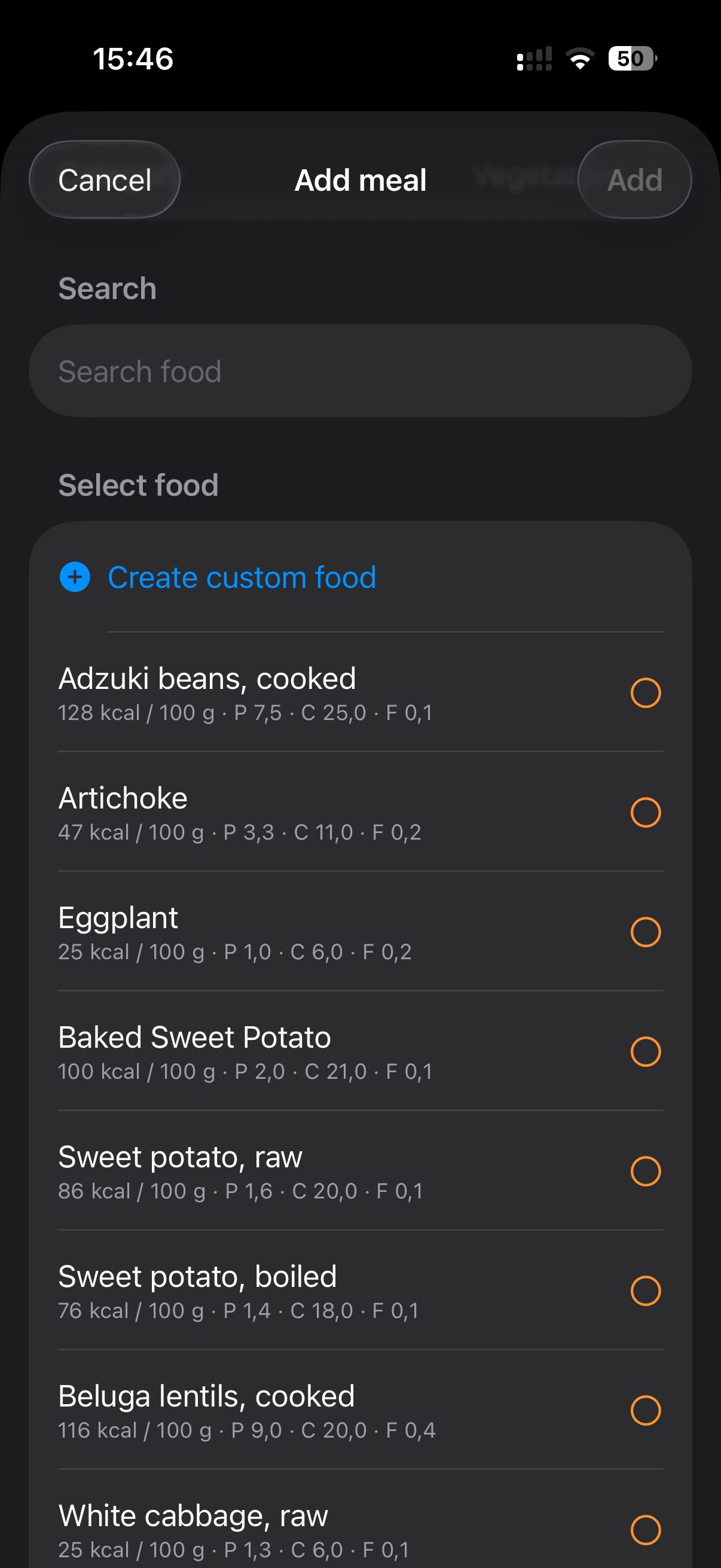 MEtrcs custom food and nutrition logging