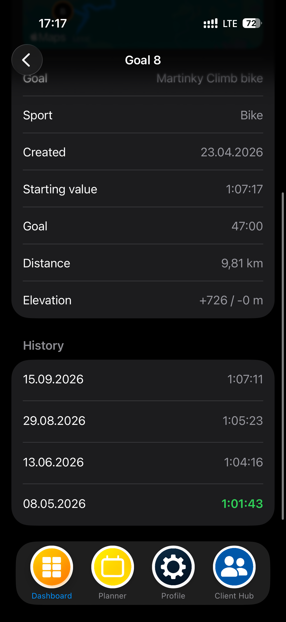 MEtrcs Goal Hub showing body composition goal options