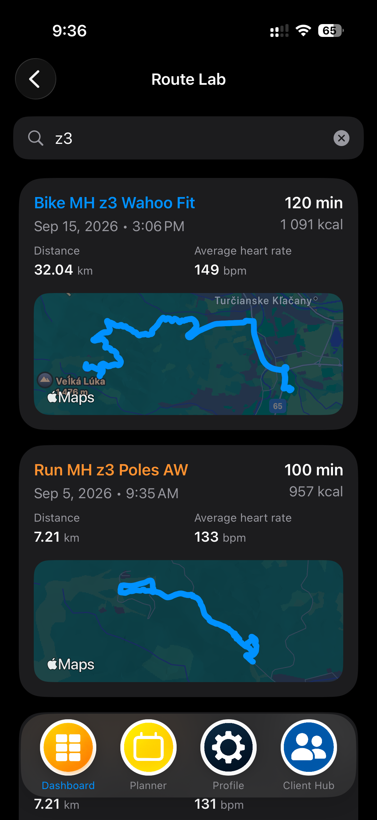 MEtrcs Route Lab showing a workout route with movable route markers
